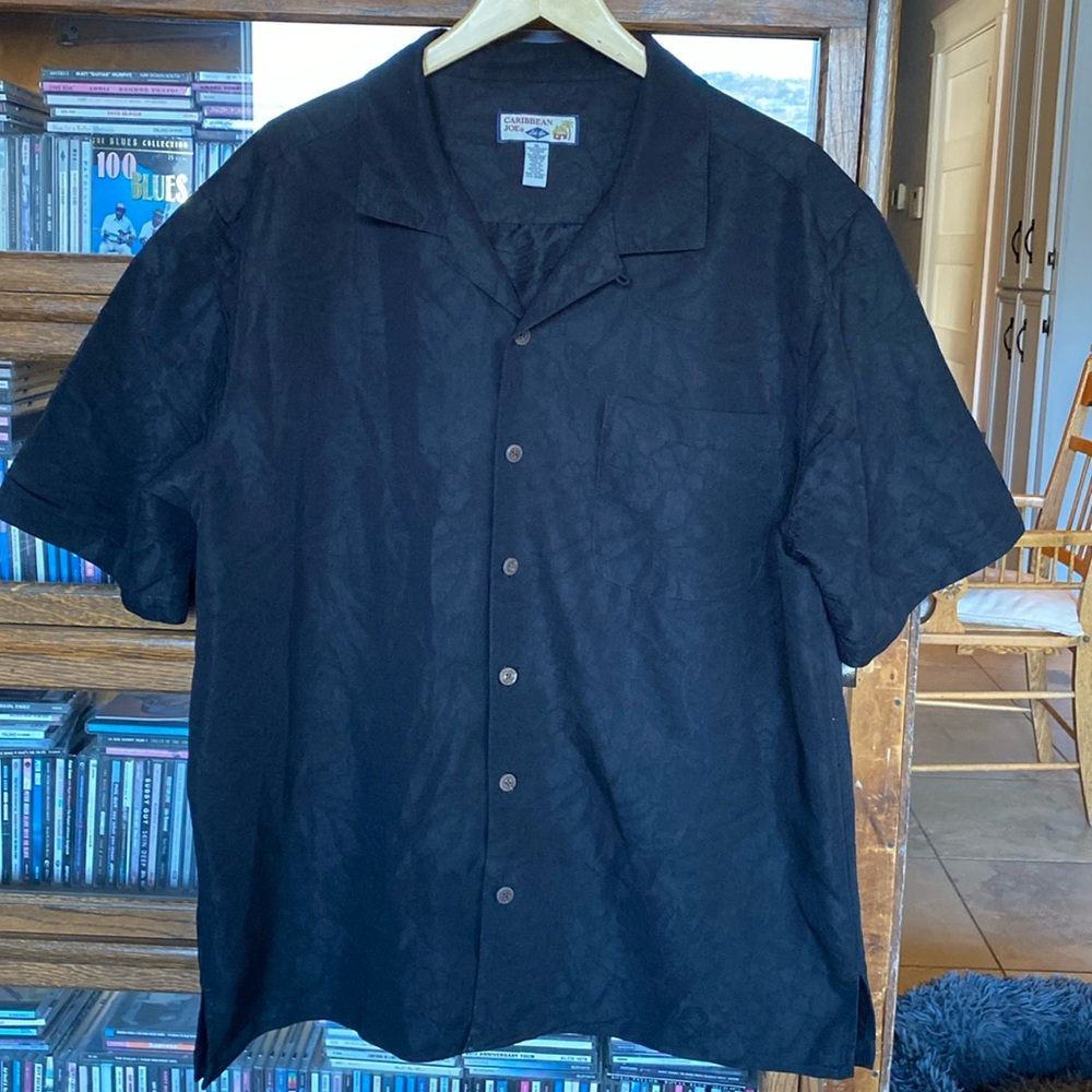 Black-on-Black CARIBBEAN JOE Hawaiian Style Dress Shirt Size XL